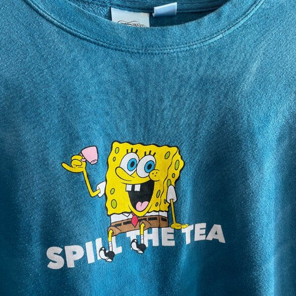 Sponge Bob Size Med Blue Green Tie Dye Lightweight Sweatshirt Spill The Tea - Picture 2 of 7